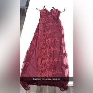 Fashion Nova Burgundy Floral Lace Maxi Skirt